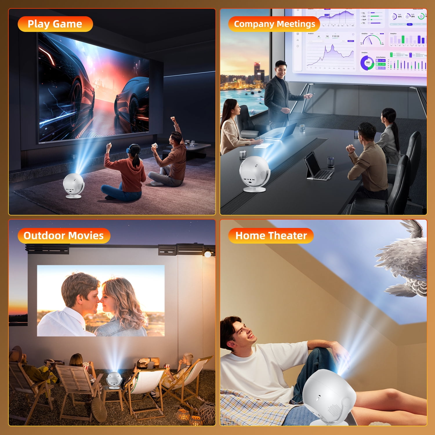 Salange Full HD Projector with 1080p,360° Stand Rotatable,4K Support and Wifi and Bluetooth,Auto Keyston for Home&Outdoor Movie