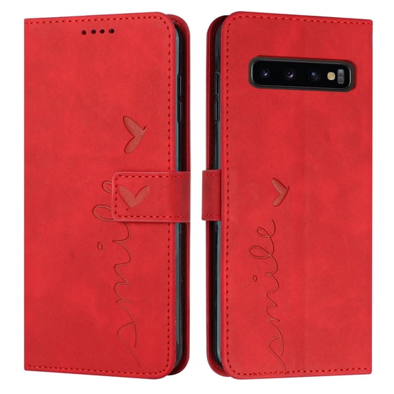 Durable Luxury PU Leather Wallet Case for Samsung Galaxy S10 with Magnetic Clasp Wrist Strap Card Slots and Kickstand Bracket Flip Folio Cover for Samsung Galaxy S10 (6.1 inch),Red