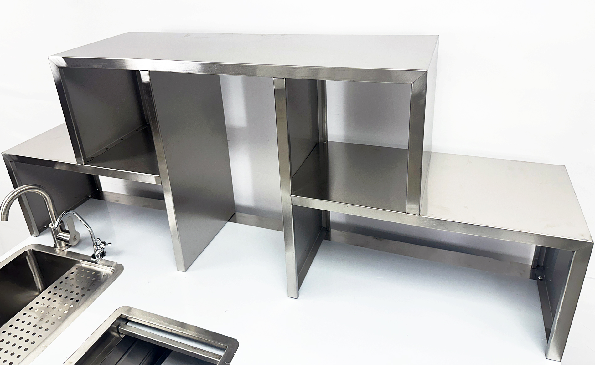 59" Refrigerated Water Bar Workstation with Sink, Shelves & Double Door Cooler, 110V R600A ,Commercial Prep Counter