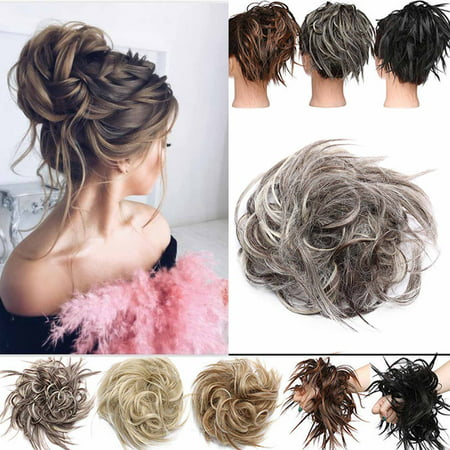 S-noilite Updo Messy Bun Hair Piece Scrunchies Synthetic Wavy Bun Extensions Band Elastic Scrunchie Chignon Ponytail Hairpiece for Women Black mix Coffee