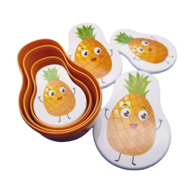 Set de 4 recipientes de alimentos de diferente tamaño, forma aguacate, diseño piña