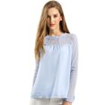 thumbnail image 4 of MODA NOVA Junior's Lace Floral Panel Long Sleeves Blouse Light Blue L, 4 of 7