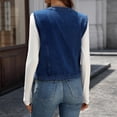 thumbnail image 4 of Women Denim Vest Crew Neck Sleeveless Button Down Cardigan Casual Stylish Cropped Jackets With Pockets (S, Dark Blue), 4 of 8