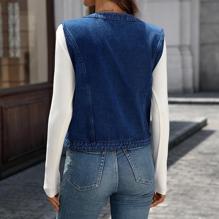 Women\'s Denim Vest Sleeveless Button Down Casual Jacket with Pockets Lolmot Women main image 3