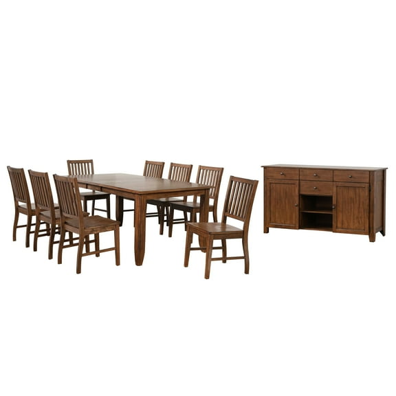 Sunset Trading Simply Brook 10-Piece 72" Extendable Wood Dining Set in Brown