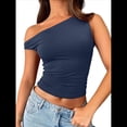 thumbnail image 2 of Tops de Verano con Hombros Descubiertos para Mujer, Camisetas para Salir, Top Corto Sin Mangas, Ropa de Moda, Conjuntos de 2025 Azul Oscuro XL, 2 of 8