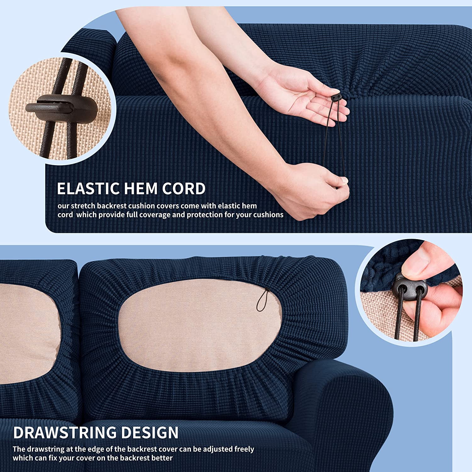 Subrtex Sofa Slipcover Sets 3 Pieces Stretch Couch Cover Backrest Cushion Covers (Armchair, Navy)