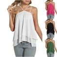 thumbnail image 6 of Lovskoo Halter Tops for Women Chiffon Ruffle Hem Spaghetti Straps Sleeveless Solid Color Tank Tops Solid Dressy Flowy Blouse Hot Pink, 6 of 6
