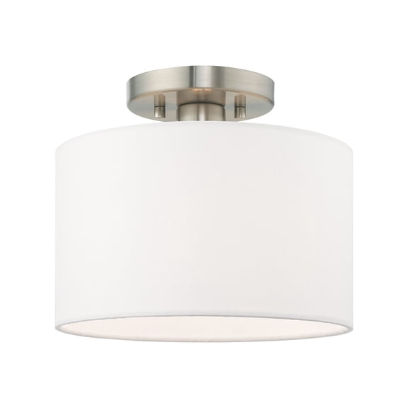 Livex Lighting Meridian 10" 1-Light Metal Semi Flush Mount in Brushed Nickel