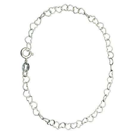 - Sterling Silver Heart Link Nickel Free Chain Anklet Italy Adjustable, 11