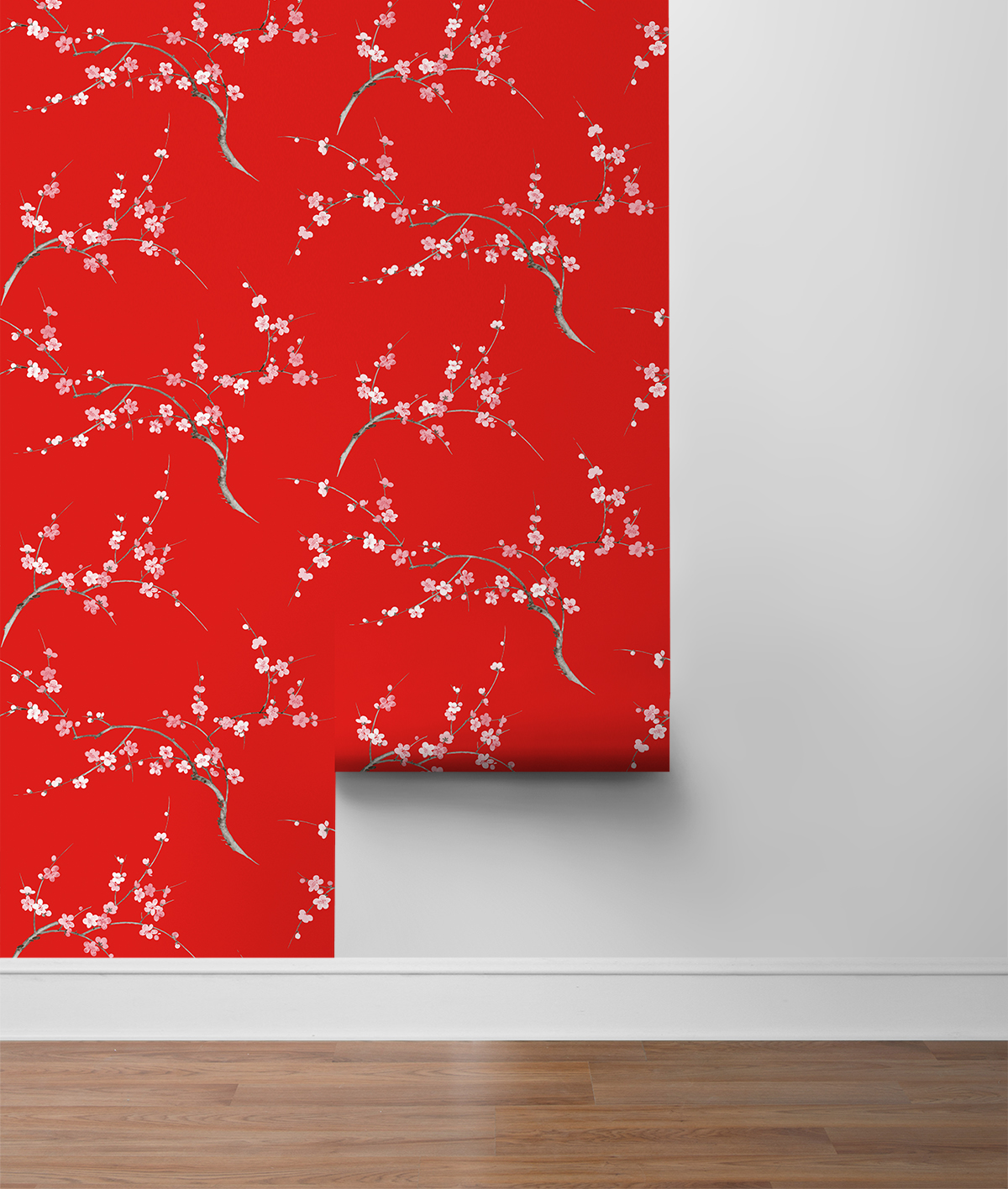 NextWall Scarlet & Petal Pink Cherry Blossom Floral Peel and Stick Wallpaper