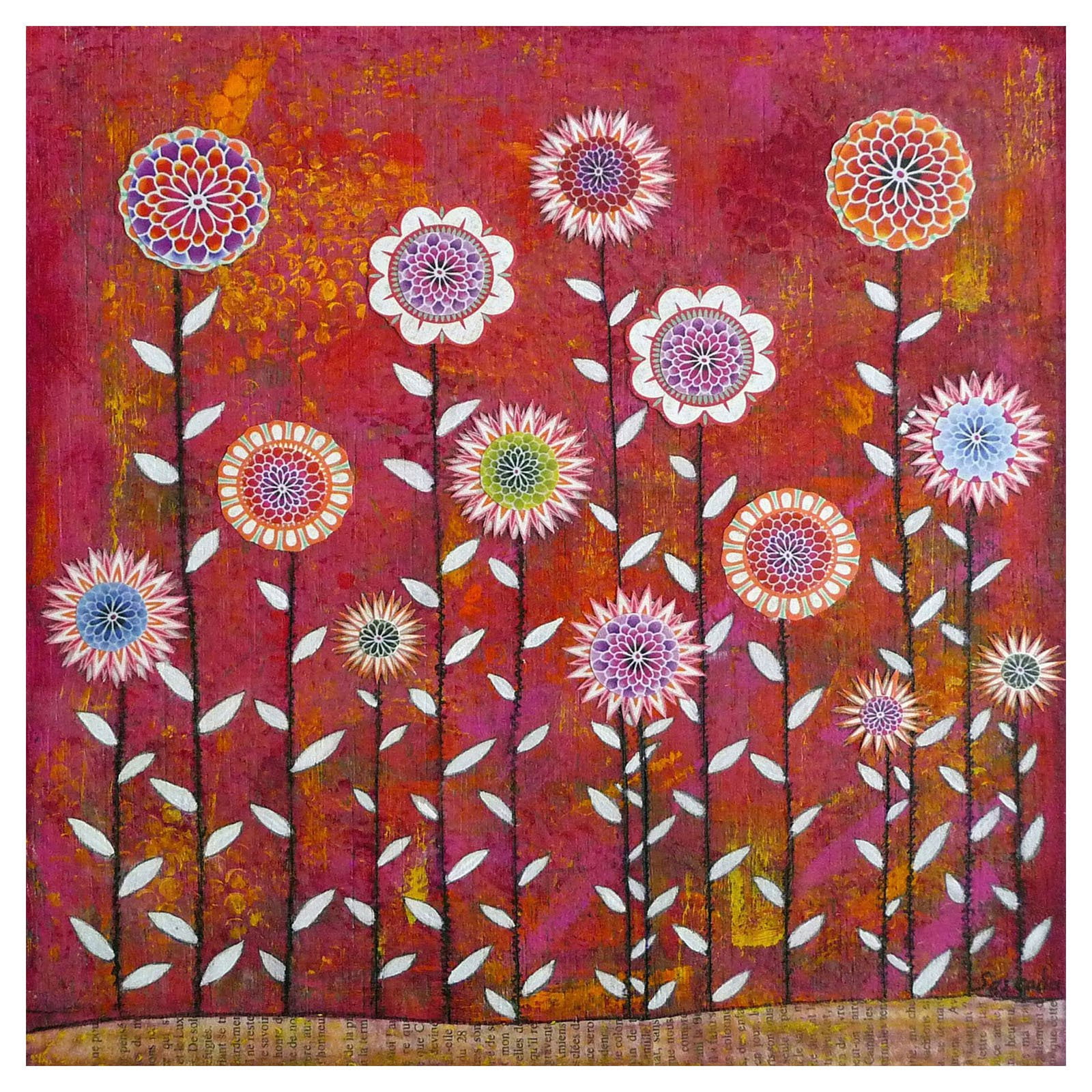 Marmont Hill "Flowers 5" by Sascalia Painting Print on Wrapped Canvas