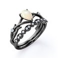 thumbnail image 4 of JeenMata Crossover - 1.25 Carat Pear Shaped Cantera Opal And Moissanite - 3 Prong - Art Deco Filigree Milgrain Wedding Ring Set - 18K Black Gold Plating Over Silver, 4 of 6