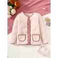 thumbnail image 3 of Mikrdoo 8 Years Kid Girls Fleece Winter Coat Contrast Binding Teddy Line Button Crew Neck Jackets With Pockets (8-14T,Pink), 3 of 10