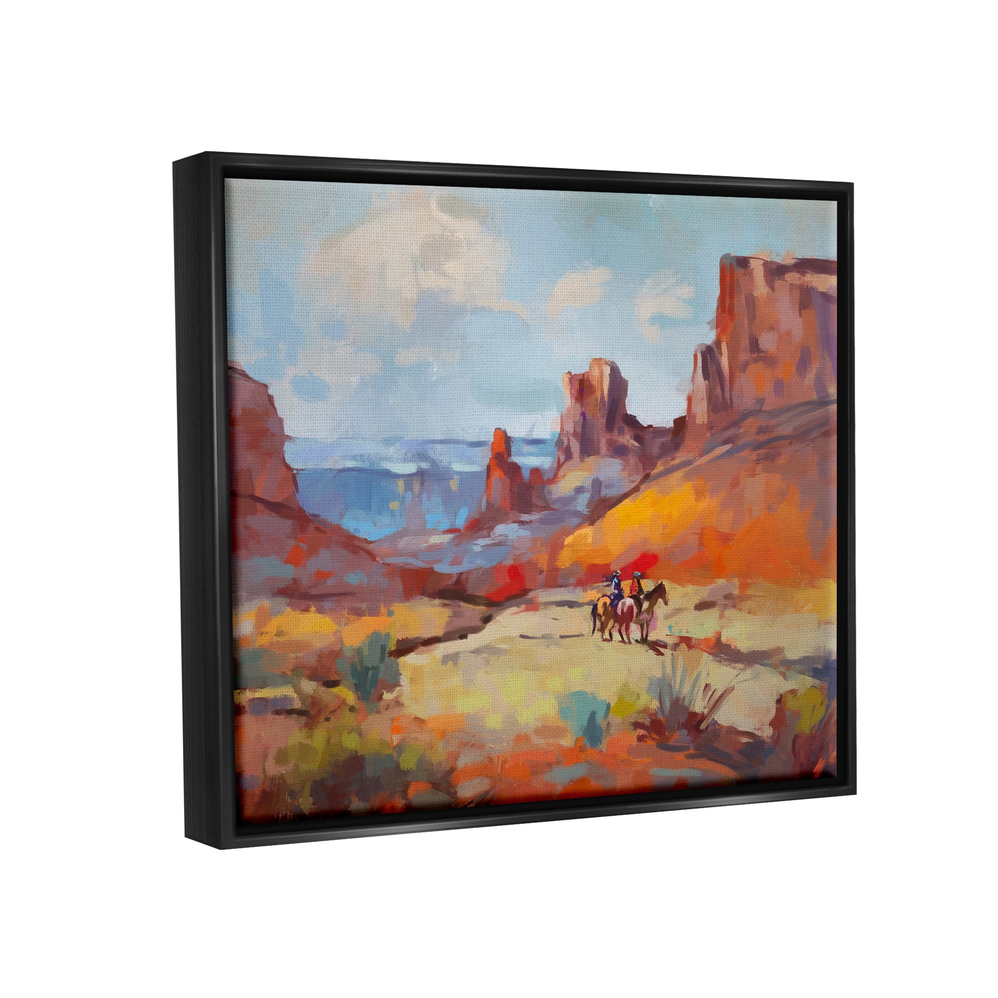 Stupell Industries Canyon Cowboys Painting Landscape Painting Black Floater Framed Canvas Art Print Wall Art, 31 x 25