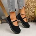 thumbnail image 4 of Women's Platform Suede Mary Jane Shoes Vintage Round Toe Casual Dress Shoes Wide Toe Box Slip On Loafers Black Size 7, 4 of 7