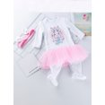 thumbnail image 4 of Bagilaanoe Newborn Baby Girl Easter Rompers Dress Rabbit Print Long Sleeve Footed Bodysuit Tutu Skirt + Headband 3M 6M 12M 24M Infant One Piece Jumpsuit, 4 of 9