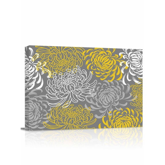 Yellow Gray Floral Wall Art for Living Room,Canvas Picture Wall Decor for Bathroom Bedroom,Farmhouse Retro Abstract Flowers Art Painting Artwork for Office Kitchen Hallway Dining Room Decor 24"x32"