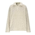 thumbnail image 7 of Fleece Quarter Zip Pullover Women Cable Knit Cozy Fuzzy Sherpa Sweater Oversized Long Sleeve Soft Half Zip Sweatshirt Beige XL, 7 of 7