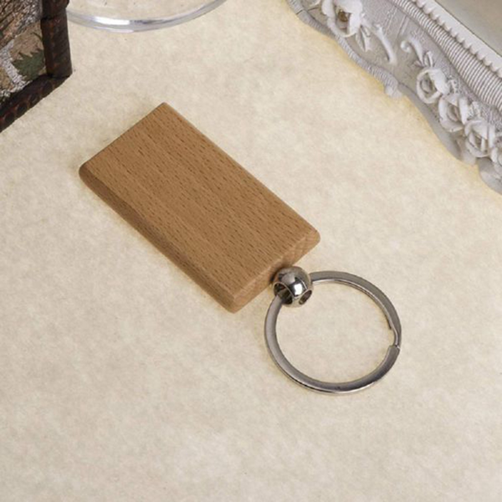 60Pcs Blank Rectangle Wooden Key Chain DIY Wood Keychains Key Tags Can Engrave DIY Gifts