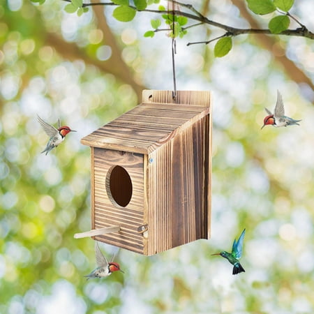 Wooden Bird House wooden bird House for Outside with Pole for Finch, Bluebird, Cardinals, Hanging Birdhouse Garden Country Cottages