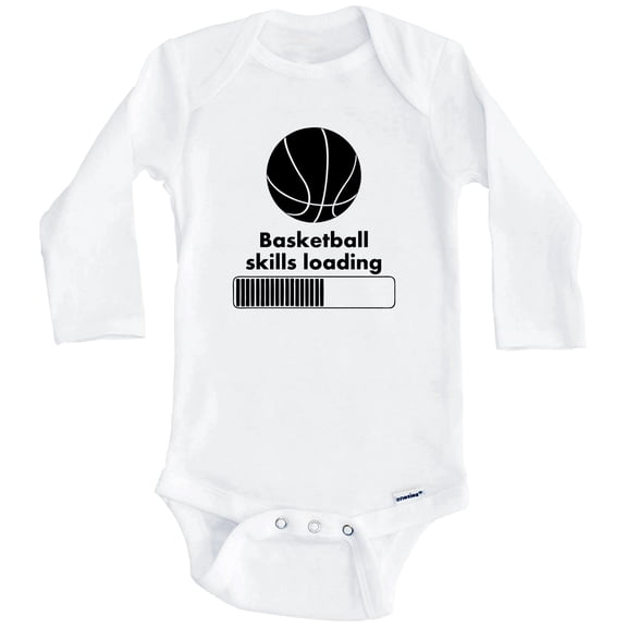 Basketball Skills Loading Funny One Piece Baby Bodysuit (Long Sleeve), 0-3 Months White