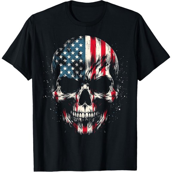 American Flag Skull Skeleton 4Th Of July Patriotic Men Women T-Shirt