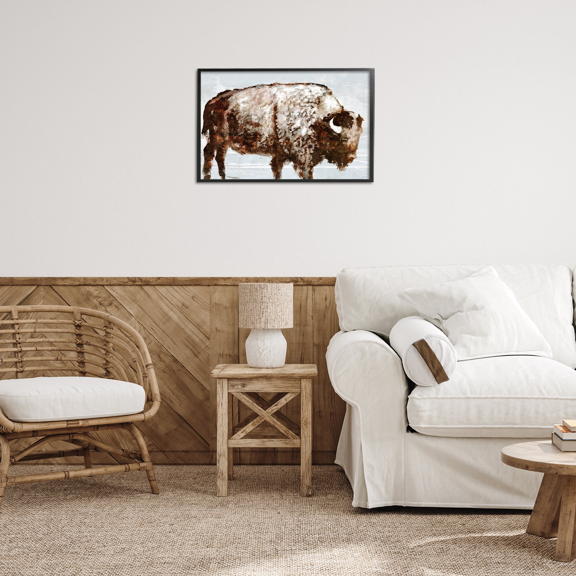 Stupell Industries Abstract Buffalo Impression Animals & Insects Painting Black Framed Art Print Wall Art, 24 x 16