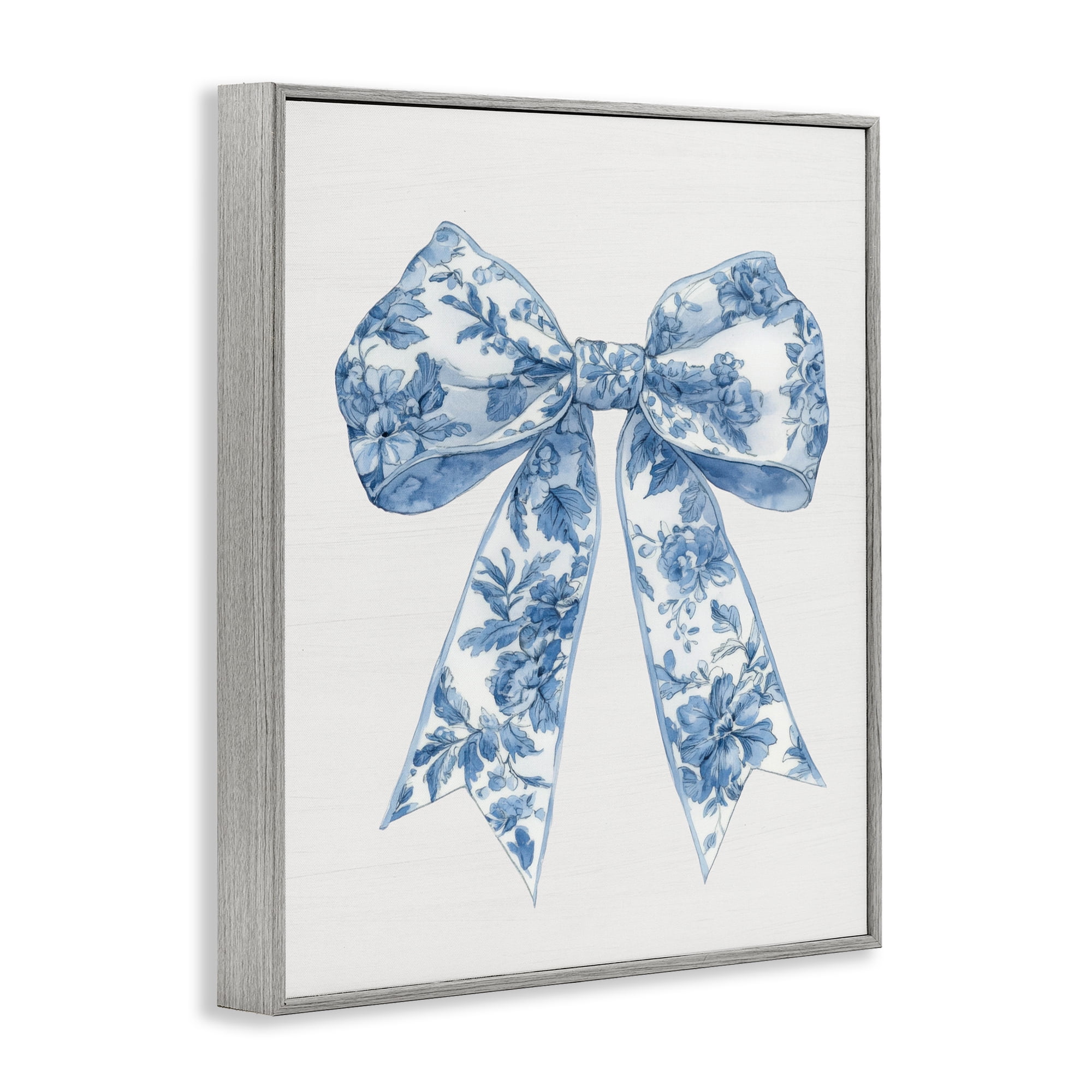 Soft Delicate Toile Bow Gray Framed Giclee Art, design by Lettered and Lined