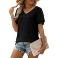 thumbnail image 2 of TEMOFON Womens Tops Short Sleeve Tops Summer T Shirt Casual V Neck Loose Puff Sleeve Shirts Tees Black M, 2 of 4