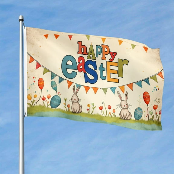 Cayyon Happy Easter Flag Banner 3x5 Feet with 2 Brass Grommets