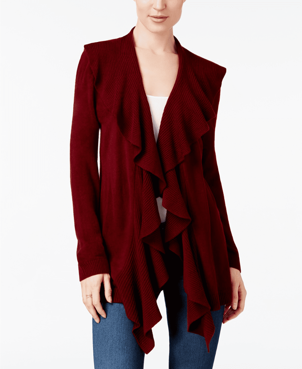 Ruffle-Front Cardigan Mediun Red 