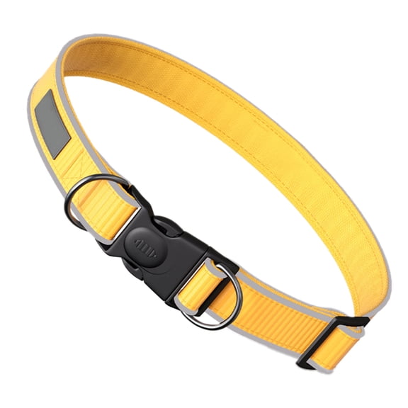 Adjustable Quick Release Dog Collar Reflective Soft Nylon Pet Collar with Metal D-Ring for Small Medium Large Dogs High Visibility for Evening Walks Nighttime Strolling and Training, Yellow-Large