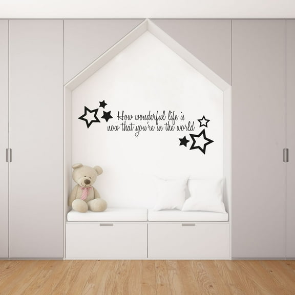 How Wonderful Life Is Now That You're In The World - Quote Cute Little Stars Vinyl Wall Art Sticker Decal Home Wall Decoration Design Kids Room Nursery Kinder Girls Boys Room Size (8x10 inch)