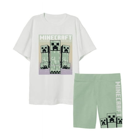 Minecraft Youth Girls Basic Tee & Biker Short Set-Medium