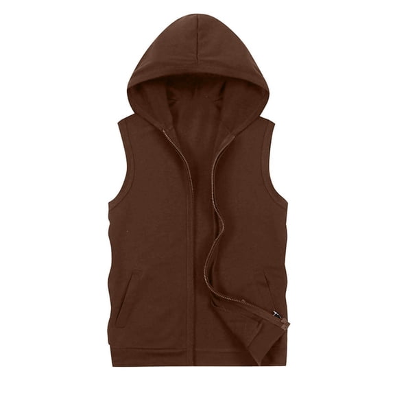 Fewfanhot Men's Hooded Sleeveless Vest Full Zip Front with Pockets Solid Color Lightweight Outer Layer for Casual Wear, Outdoor Activities and Travel