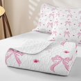 thumbnail image 4 of Erosebridal Pink Bowknot Bed Spread Queen for Girls Women, White Pink Flower Floral Queen Coverlet Set, 3 Pieces, 4 of 7