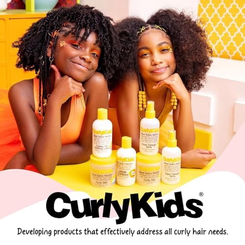 CurlyKids Textured Hair Care Set with Hair Detangler Spray, Kids Shampoo, Conditioner & Creme for Curly, Frizzy, & Wavy Hair | Sulfate & Paraben-Free Formula to Detangle, Hydrate,