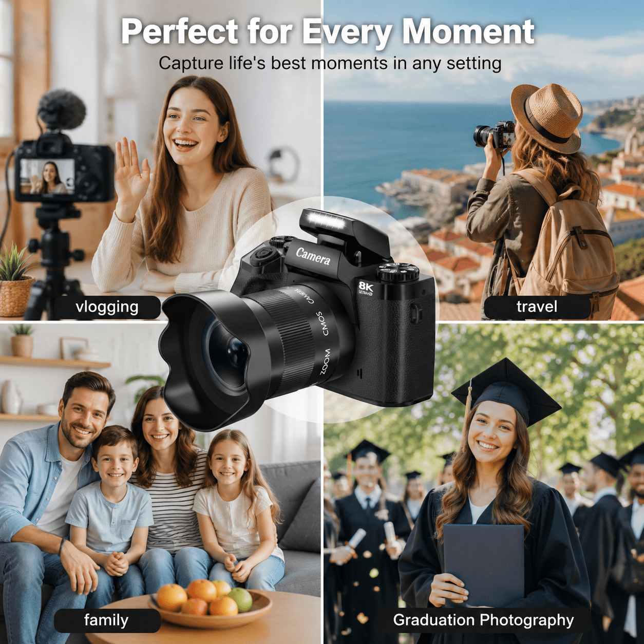 XLURC Digital Camera 8K 64MP Wifi Cameras for Photography with 4" Touchscreen Dual-Lens Vlogging Camera for YouTube 16X Digital Zoom with 32GB Card & 3000mAh Battery