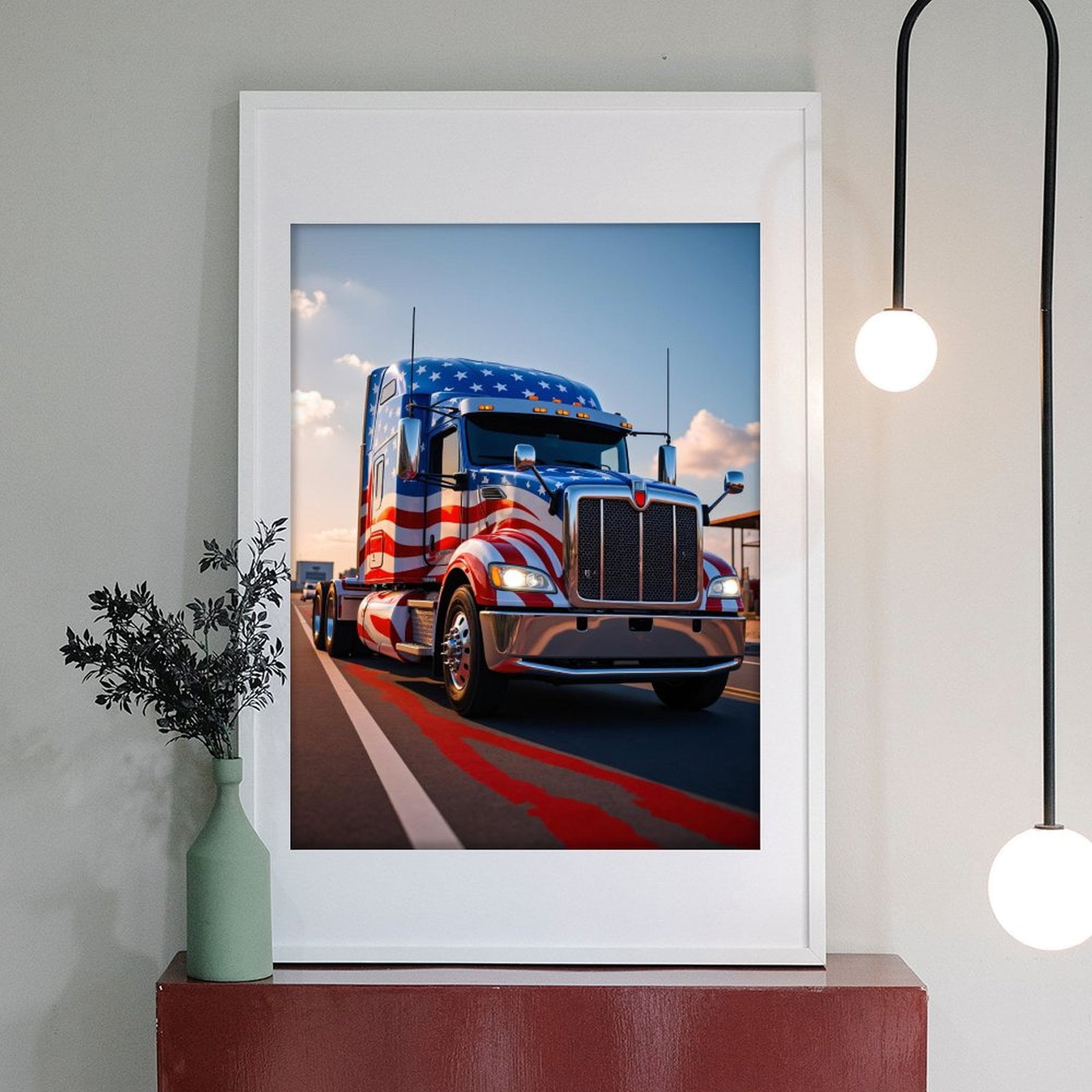 Diamond Art Kits for Adults - 5d Modern Patriotic Semi Truck Roadway Diamond Painting for Adults, Diamond Art for Adults Beginners, Diamond Painting Kits for Adults for Home Wall Decor