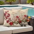 thumbnail image 5 of Spring Red Rose Pillow Covers 2 Pack Country Watercolor Red Floral Green Leaf Linen Pillowcase Waterproof Outdoor Throw Pillow Cover for Patio Garden Square Cushion 24”x24”, 5 of 9