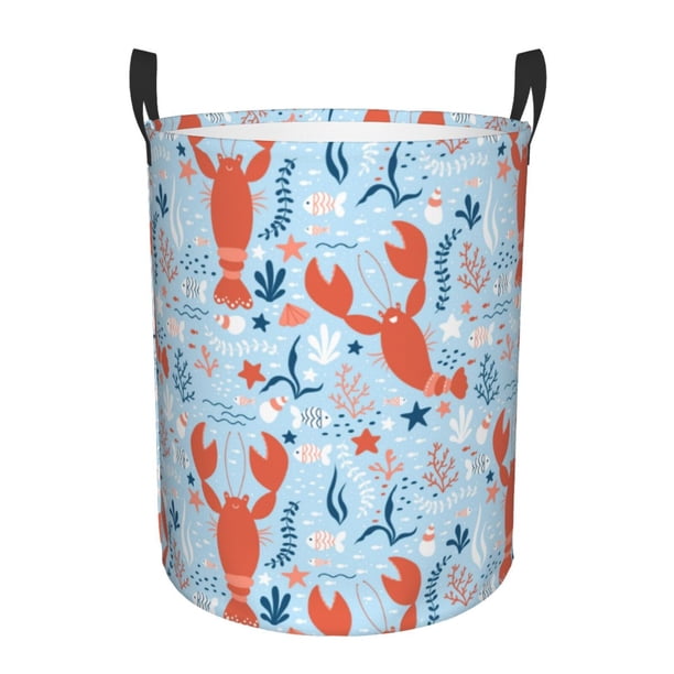 Fotbe Lobsters Cesto de Ropa con Asas, Cesto Impermeable de Gran Capacidad, Bolsa de Lavado para Dormitorio, Cesto de Ropa con Ruedas y Asas-Medium