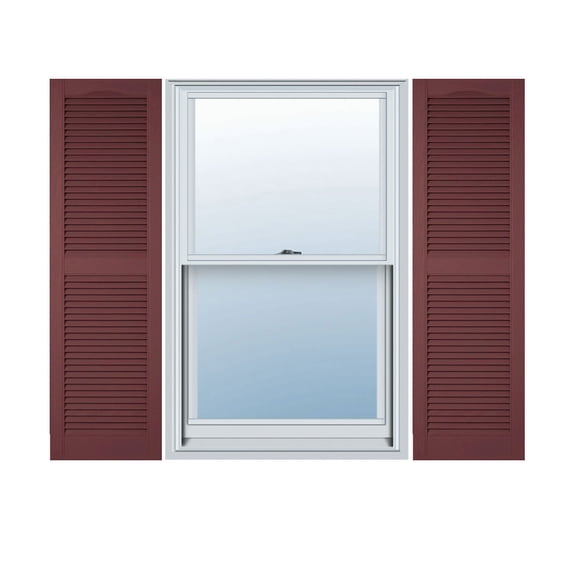 14 1/2"W x 60"H Lifetime Vinyl, Custom Cathedral Top Center Mullion, Open Louver Shutters, w/Shutter-Loks (Per Pair), Wineberry