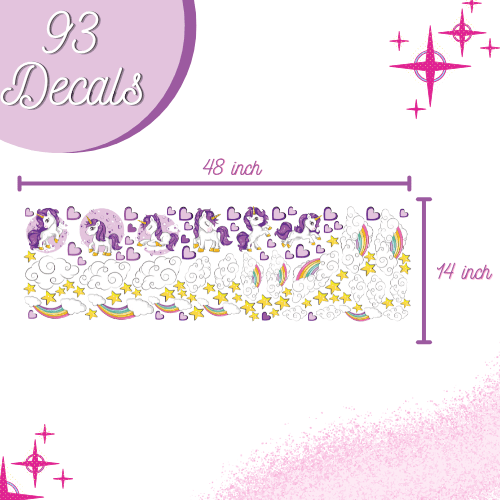 Glow in The Dark Unicorn Wall Decals(Purple) - Quality Peel and Stick Vinyl Stickers - Wall Decor for Kids & Classroom – Set of 96 Glowing Unicorns, Rainbows, Hearts, & Stars