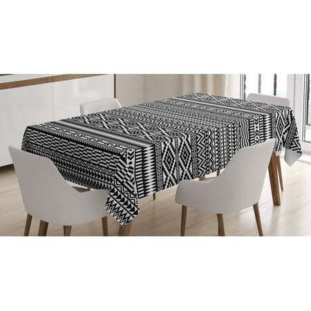 

Afghan Tablecloth Traditional Monochrome Herringbone Zigzag Stripes and Rhombuses Tribal Design Rectangular Table Cover for Dining Room Kitchen 60 X 90 Inches Black and White by Ambesonne
