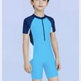 thumbnail image 4 of Ohufall Toddler Kids Boys Girls One-Piece Swimsuit Fashion Colorblock Short Sleeve Zipper Sweet Bathing Suits Summer Gym Sport Swimwear for Children, 3-16 Years, 4 of 8