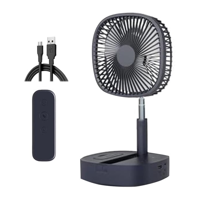 Portable Foldable Rechargeable Travel Oscillating Fan Collapsible Standing Fan For Traveling Stand Up Desk Fan For Cruise 7200mah Battery Operated USB C With Remote Control