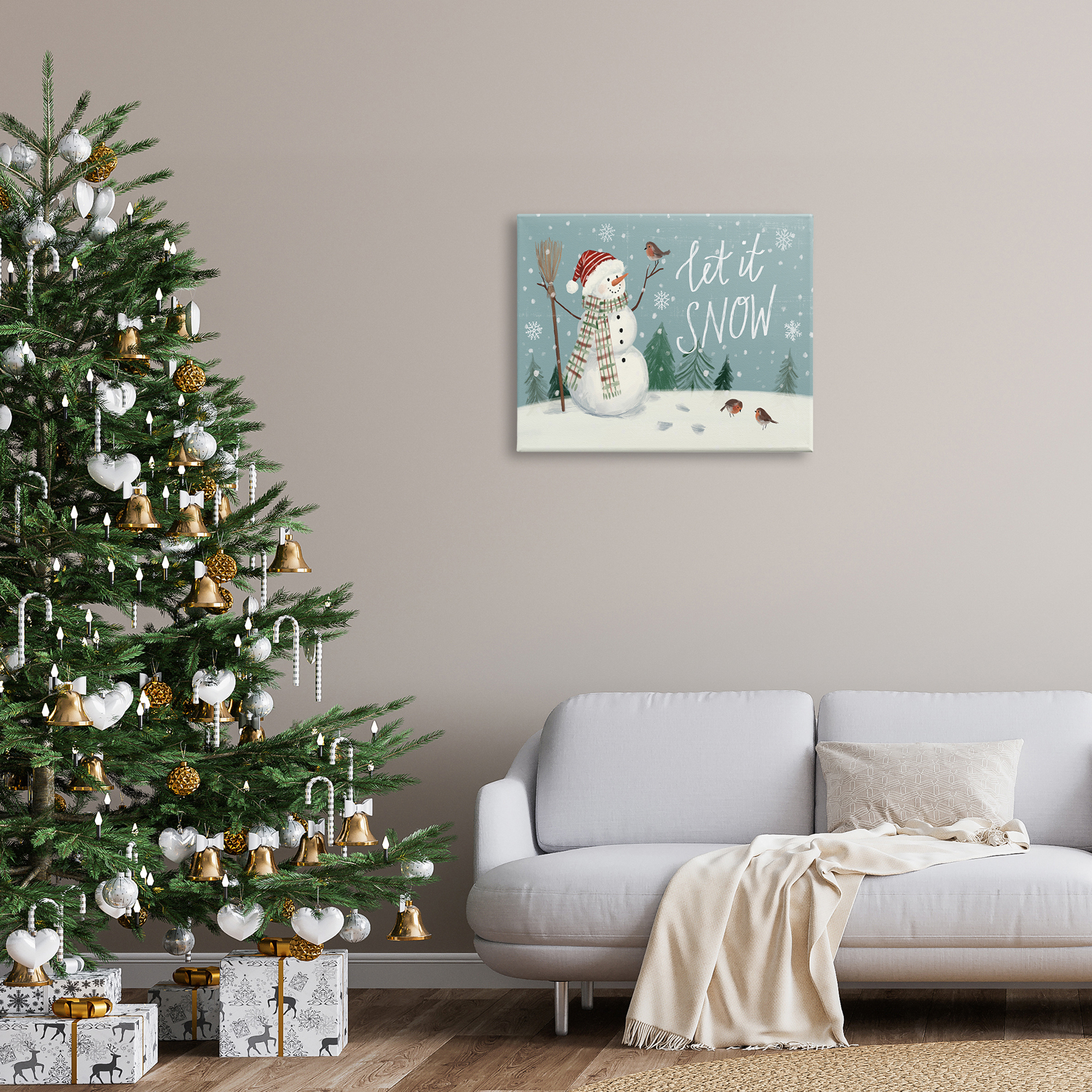 Let It Snow Magical Snowman in Scenic Snowfield Landscape Painting Gallery-Wrapped Canvas Print Wall Art