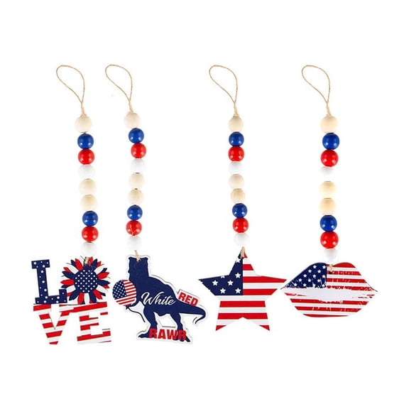 JHyouerji 10.62 Inch Patriotic Wooden Bead Hanging Ornaments with American Flag Wooden Tag,Wood Bead for Independence Day Labor Day Decor