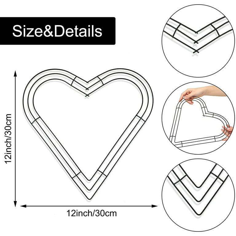 3 Pack Heart Metal Wreath 12 Inch Heart-shaped Wire Wreath Frame For Home  Wedding Valentine's Day D